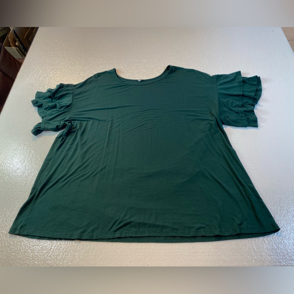 Elegant Dark Green Ruffle Sleeve Top